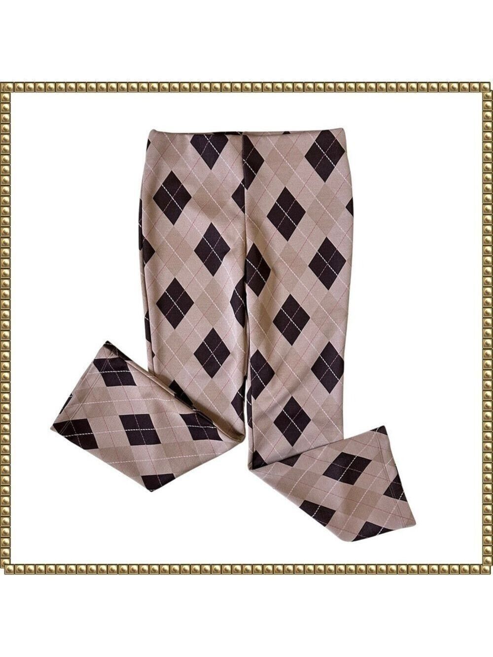 Altar'd State Brown Plaid Cropped Flare Pants Small